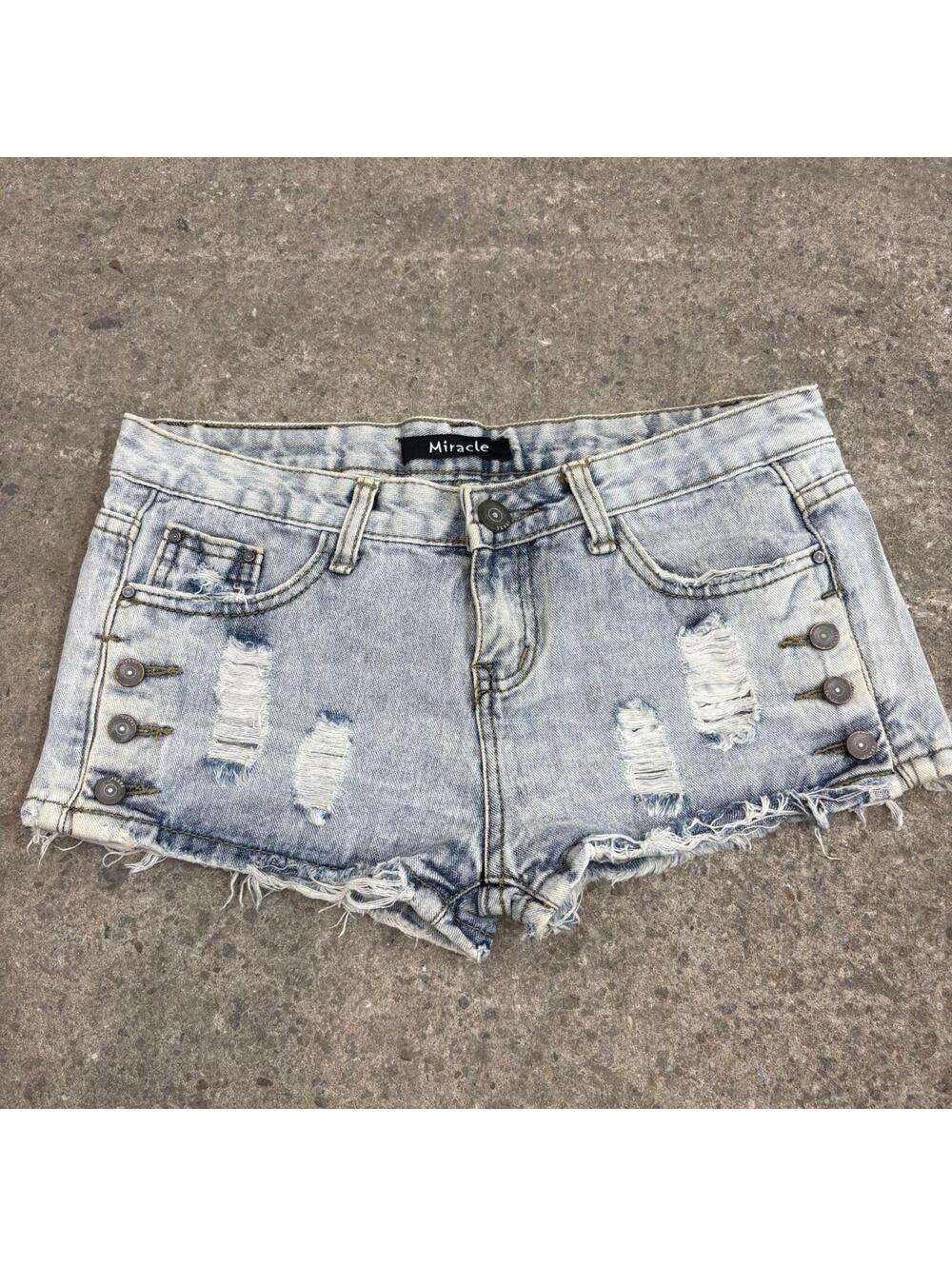 Vintage Y2K Low Rise Denim Micro Shorts Light Enzyme Wash